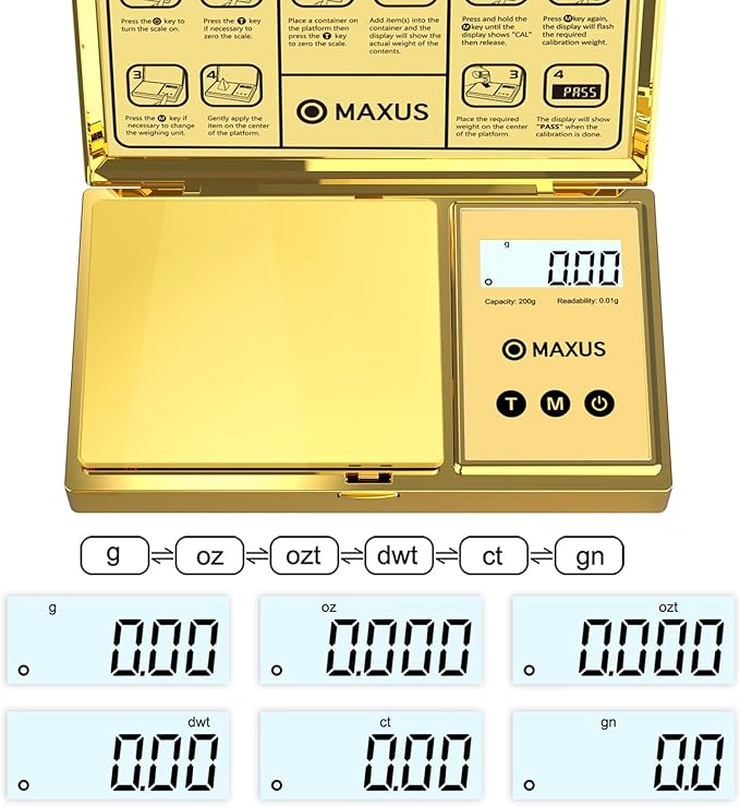 Digital Gram Scale 200g x 0.01g, Gold Pocket Scale for Jewelry, Food | Gold Plated Cover and Platform, Measures Grams and Ounces, Compact Scale for Grains, Gems, Coins and Small Items - Image 3