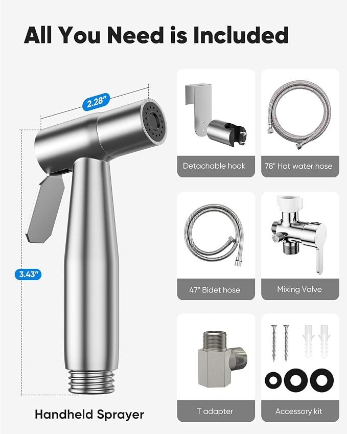 Arofa Hot and Cold Bidet Sprayer for Toilet, Warm Water Bidet Attachment | Hot & Cold Control, Adjustable Water Flow, 7/8" Brass T-valve, Fits Two-Piece Toilets, Feminine/Baby/Pet Wash, Easy Install - Image 6