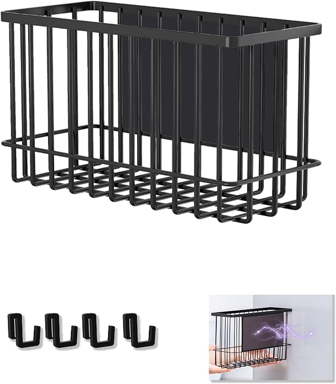 Magnetic Shelf Fridge Basket Bin Washer Dryer Locker Whiteboard Cabinet | No Drilling Instant Attachment Reusable Magnet Organizer Home Kitchen Laundry Classroom Office Storage Rack Container Holder by Winbell