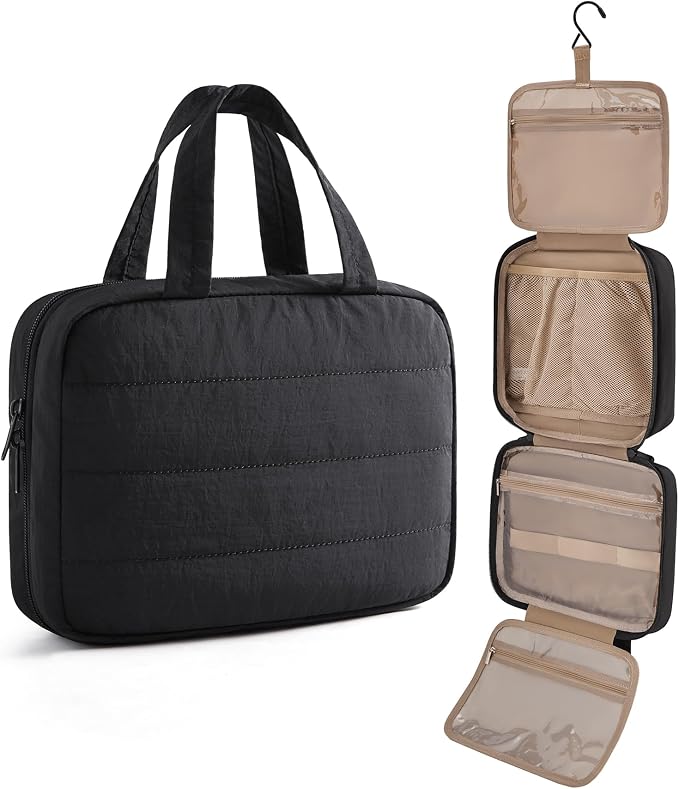 Travel Toiletry Bag - Hanging Makeup Organizer for Women & Men | Portable Hanging Organizer for Travel-Sized Shampoo, Full-Sized Toiletries, Brushes Set, Makeup Accessories, Black by LIGHTFLIGHT