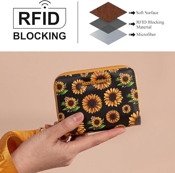 Montana West Small Sunflower Wallet for Women Female Ladies with a Detachable Wristlet Women's Wallet with Rfid Blocking Lining Minimalist Lightweight & Easy to Carry MWC-4201BK - Image 3