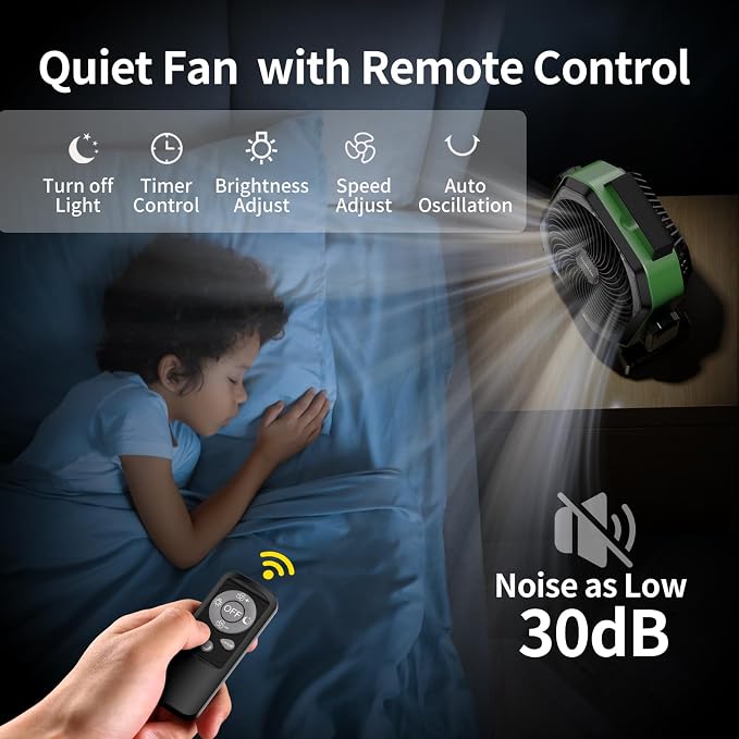 Socool Camping Fan with Light, 20000mAh Rechargeable Battery Fan with Remote, 112Hrs & 8 Speeds, Digital Display, Timer, Auto Oscillation, 270° Pivot & Hook for Outdoor Tent, Hurricane, Power Outage - Image 5