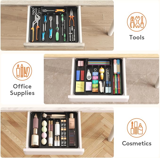 Lifewit Silverware Organizer for Drawer, Expandable Utensil Tray | BPA-free Plastic Adjustable Cutlery Holder for Kitchen Storage, 8.1-13.9 x 11.3, Black - Image 8