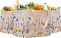 Aesthetic Canvas Reusable Grocery Bags Heavy Duty, 8.3 gal Foldable Large Tote Bag with Handles, Holds 60 lbs & Washable Eco-friendly Bags with 5 Pockets, Beige with a print 3 Bags（Wildflowers） by CNaiyunpin
