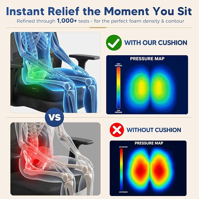 Smart Seat Cushion with Built-in Reminder & Memory Foam for Office Chair, Ergonomic Chair Cushions for Hip, Coccyx, Tailbone, Sciatica Pain Relief - Image 4