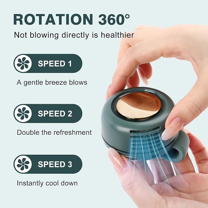 Small Clip Fan, Personal Waist Fans,Portable Silent Mini Bladeless Fan Clip On for Shirt,Whirlwind Bladeless, 3 Speeds,Clips on Waist Neck Fanes for Camping,Outdoor,Travel,Office (Green) - Image 3