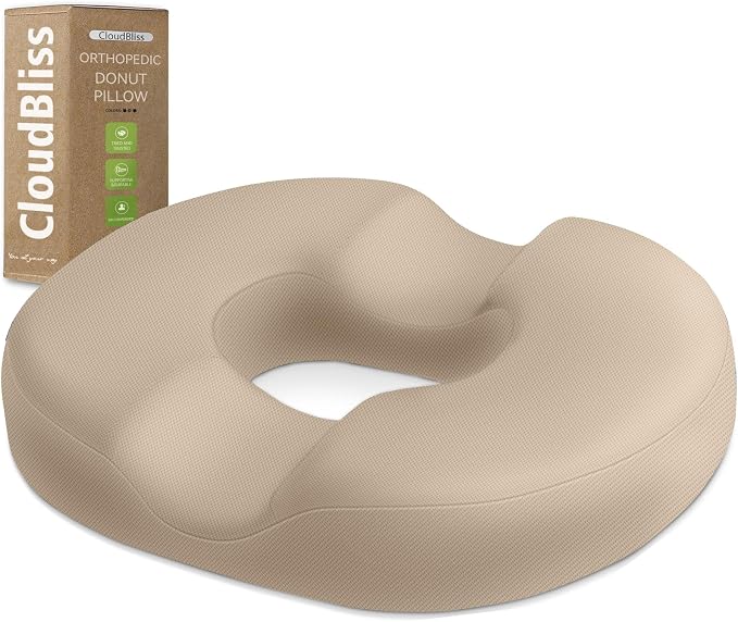 CloudBliss Donut Pillow Stadium Seat Cushion for Tailbone Pain Relief and Hemorrhoids, Memory Foam Seat Chair Cushion, Portable Seat Cushions for Bleachers, Car, Home & Office by CloudBliss