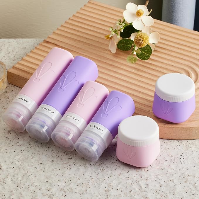 INSFIT travel bottles for toiletries 6 Pack, Leak proof Travel Size Toiletries Containers with toiletry bag, Squeezable Silicone Bottles & Cream Jars, Travel Essentials BPA-Free set for Shampoo - Image 4
