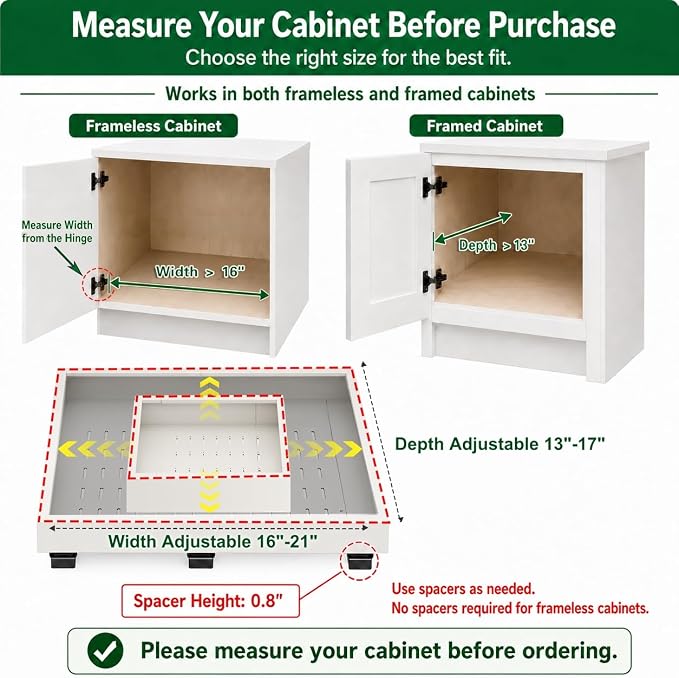 Fokyfok Pull out Cabinet Organizer,Expandable,No Drill,Heavy Duty,Kitchen | 16"-21"Wx13"-17"D,3 Rails,Pull out Drawers,Cabinet Drawers Slide out,Roll out Shelves,Pantry,Bathroom,Adhesive,Adjustable,1PC - Image 2