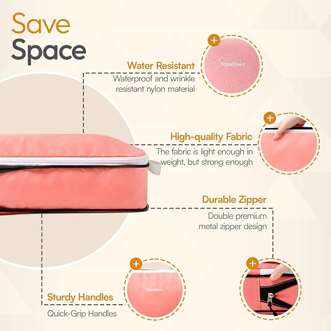 6 Set Large Compression Packing Cubes for travel. | Durable, Expandable and Lightweight Packing Cubes for Travel Compression with Laundry bag, Dusty Pink. - Image 4