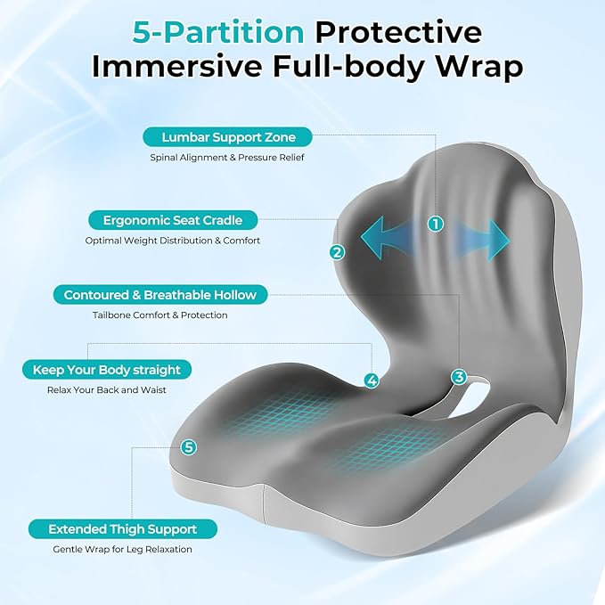 Seat Cushion with Lumbar Support Pillow for Truck Driver, Memory Foam Chair Cushion for Tailbone Pressure Relief & Long Driving, L-Shaped Ergonomic Non-Slip Seat Cushions for Car,Truck,Desk,Chairs - Image 5