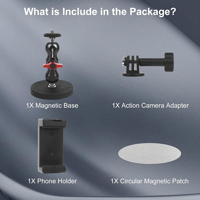 Magnetic Camera Mount for Action Camera- Strong Magnet Base with 360° Rotation Ball Head Magic Arm &1/4"-20 Thread & Phone Holder,Metal Compatible with Pocket 3 /X4/X3 for Car Gym,JC024 - Image 8