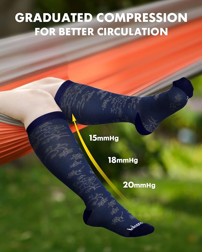 Bamboo Viscose Compression Socks for Women Men | 2 Pairs 15-20mmHg Cute Breathable Graduated Knee High Compression Socks for Nurse Pregnancy Travel - Image 5