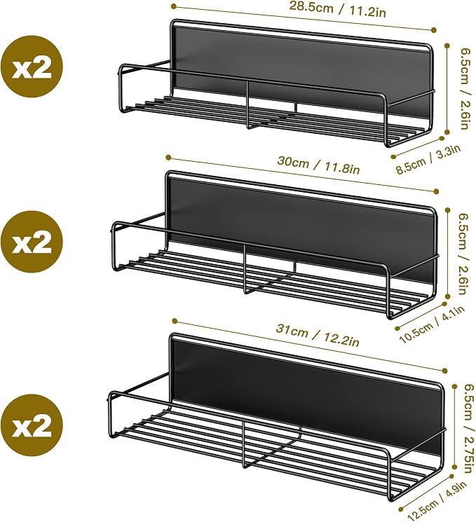 Mystozer 6 Pack Magnetic Spice Rack Organizer, Space Saver for Refrigerator and Whiteboard, Metal Fridge Shelf for Kitchen and Classroom Refrigerator Organizers and Storage Spice Rack Shelf (Black) - Image 2