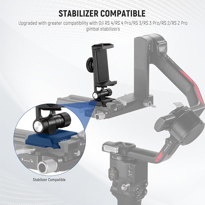 NEEWER Phone Tripod Mount Adapter with Arca Type QR Base, Cold Shoe, SP-18 | 1/4" 3/8" Holes, 360° Swivel, 180° Tilt, Phone Holder Compatible with iPhone Samsung Arca Swiss DJI RS 4 Pro 3 2 Stabilizer - Image 5