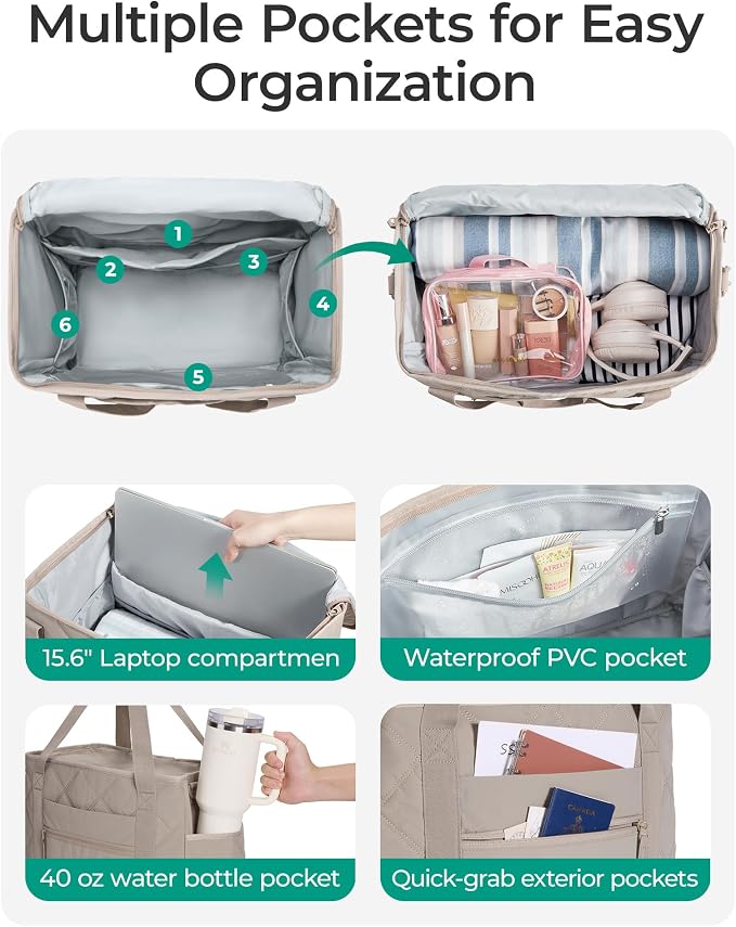 BAGSMART 38L Travel Duffle Bag, Weekender Overnight Hospital Bag | Carry-On Personal Item Large Tote for Women Labor Delivery - Image 4