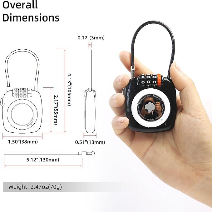 AirTag Holder with Combination Lock, Compatible with Apple Air Tag Holder, AirTag Lock for Luggage, Backpack, Suitcase, Travel Safe, Metal GPS Tracker Case, Anti-Theft Secure Cable - Image 4