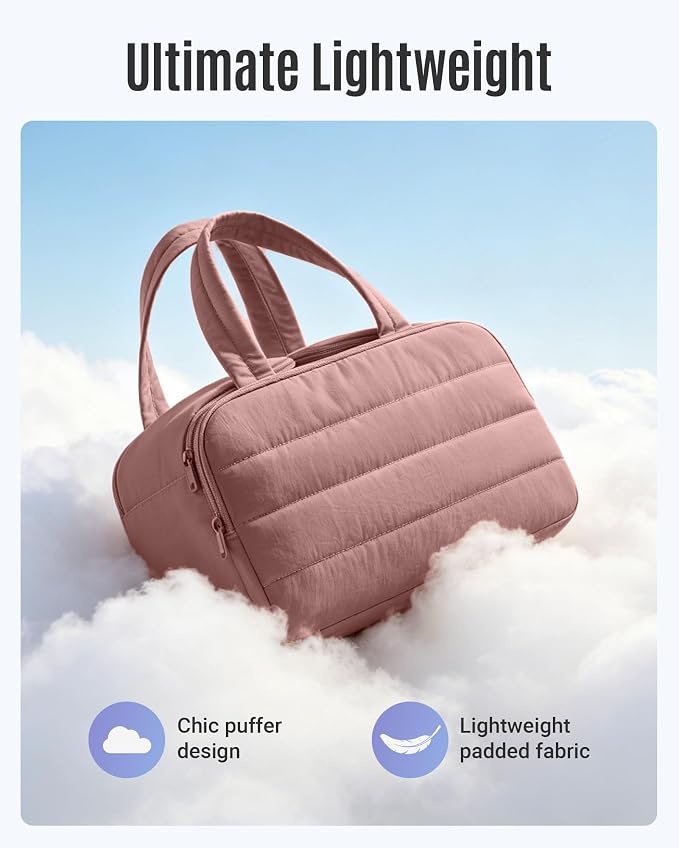 Travel Toiletry Bag, Quilted Travel Makeup Cosmetic Bag Organizer, Toiletry Bags for Traveling Women, Make up Bag with Handle, Dark Pink - Image 4