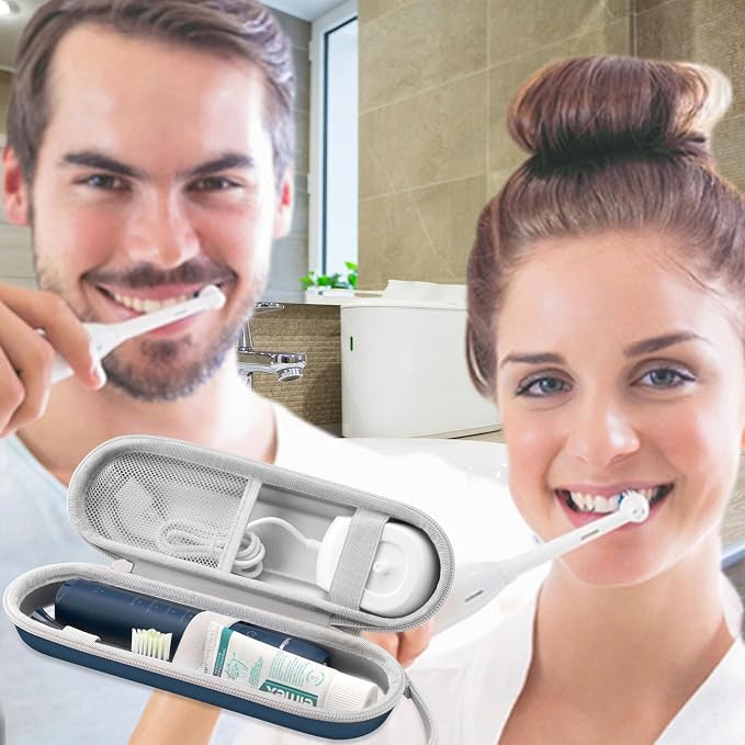 Toothbrush Travel Case for Oral B/Oral-B Pro 1000 1500 5000 7000 & Philips Sonicare 4100 1100 5300 5100 6100/iO Electric Toothbrush, Hard Protective Storage Bag (Deep blue) - Image 2