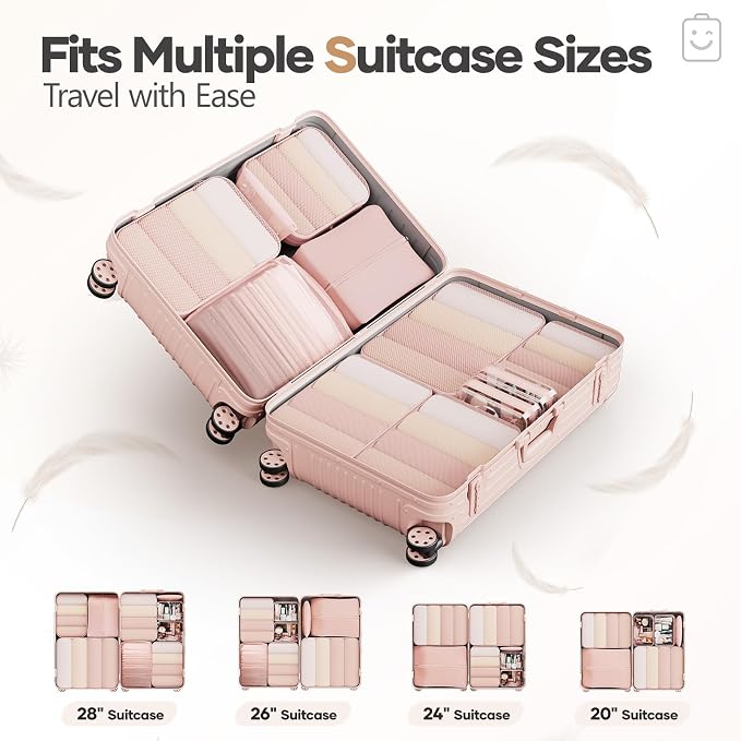 Veken 11 Set Compression Packing Cubes Garment Bags for Travel Essentials,Compressible Expandable Luggage Organizer Bags for Clothing,Space Saver Bags with Over 1000 pcs of Mesh Holes(Beige) - Image 8