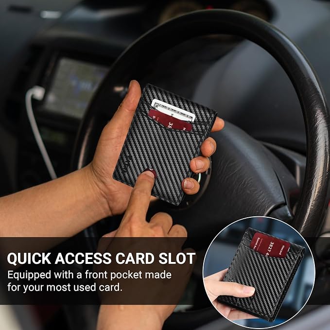 VATAN Wallet for Men Slim RFID Blocking Leather Credit Card Holder Wallet for 15 Cards, Bifold Minimalist Thin Wallet with 2 ID Windows & Cash Slot, With Gift Box (Carbon Fiber Black) - Image 6