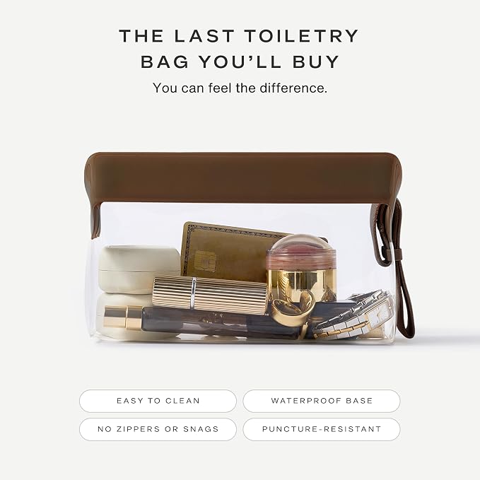 Cadence Parcel - Clear Travel Kit with Zipperless Magnetic Closure - Chestnut, Small - Durable, Leak-Resistant and TSA Approved Toiletry Bag - Modular Organization - Recycled TPU (.5 Qt) - Image 3