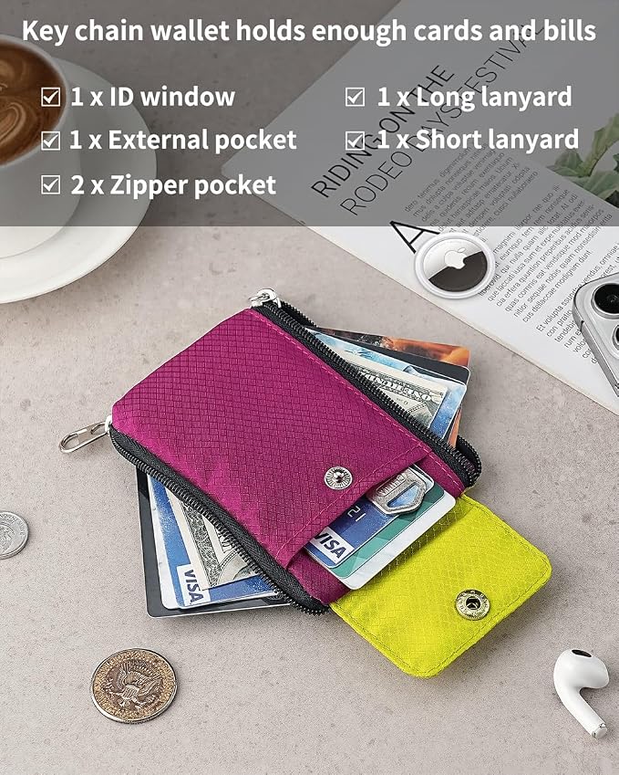Artpaxy Minimalist Wallet For Mens Womens, Keychain RFID Blocking Zipper Small Wallet with ID Window 2 Lanyards,Water Resistant Travel Cash Card Coin Case Boys Girls - Image 5