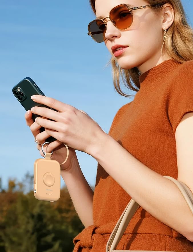 RORRY CharmGo Portable Charger, 5000mAh Portable Charger Power Bank | Built-in Cables,Travel Keychain Battery Pack Essentions for Apple Watch 1~11 Series/Ultra/SE & iPhone Air/17/16/15/14/13/12 - Image 5