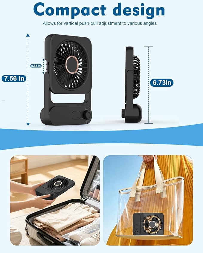 Magnetic Cruise Desk Mini Fan, 4000mAh Ultra-Slim Travel Fan Rechargeable, 0-100 Speeds, 150° Adjustable Portable Fan for Ship Cabin, Bedroom Sleeping, Camping, Travel & Cruise Essentials 2026, Black - Image 3