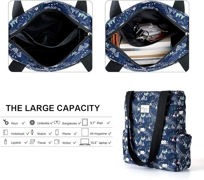 KAMO Floral Tote Bag - Waterproof Lightweight Handbags Travel Shoulder Bag for Hiking Yoga Gym Swimming Travel Beach - Image 5