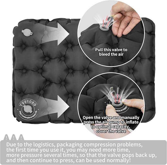 Inflatable Seat Cushion, Lightweight Camping Air Sitting Pad, Waterproof Air Seat Cushion, Portable Push-Press Seat Cushion for Airplane Travel Hiking Office Stadium Seat（Black） - Image 3