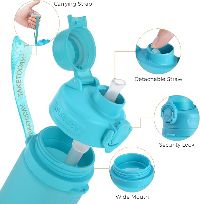 TakeToday Collapsible Water Bottles 21oz (600mL), Foldable Platinum Silicone Travel Water Bottle with Straw & Carry Strap, Leak-Resistant Screw Lid, Wide Mouth, BPA-Free for Hiking, Camping, Travel - Image 8