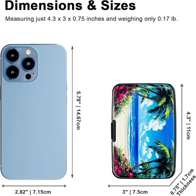 Credit Card Holder for Women Men RFID Blocking Wallet Small Business Metal Slim Mini Aluminum Hard Case (Tropical Beach Palm Trees) - Image 2