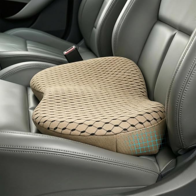 Livtribe Car Seat Cushion - Memory Foam Seat Pad for Sciatica & Lower Back Pain Relief - Driving Cushion with Breathable Mesh Cover - Road Trip Essentials for Drivers (3D Beige) by Livtribe