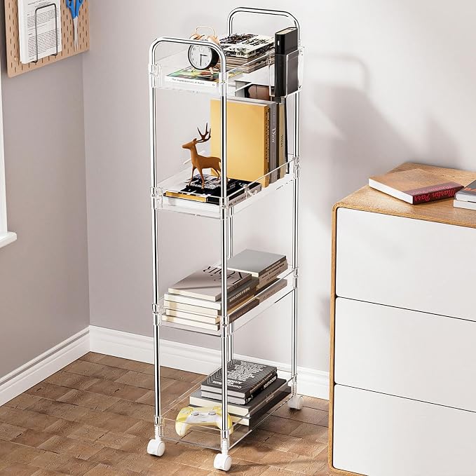 SPACEKEEPER Acrylic Storage Rolling Cart, 4 Tier Bathroom Cart Organizer | Clear Utility Cart for Laundry Room,Kitchen,Office,Bathroom, Transparency Storage Cart for Snack,Craft,Art,Makeup,Nail,Toys - Image 5