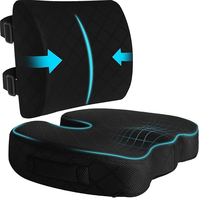Back&Seat Cushion, Chair Cushions, Lumbar Back Support Pillow, Black/Large | Breathable Memory Foam Back Support Pillow, Portable Airplane Seat Cushion for Travel, Computer Desk, Wheelchair, Driving by TushGuardSeatCushonsPillows