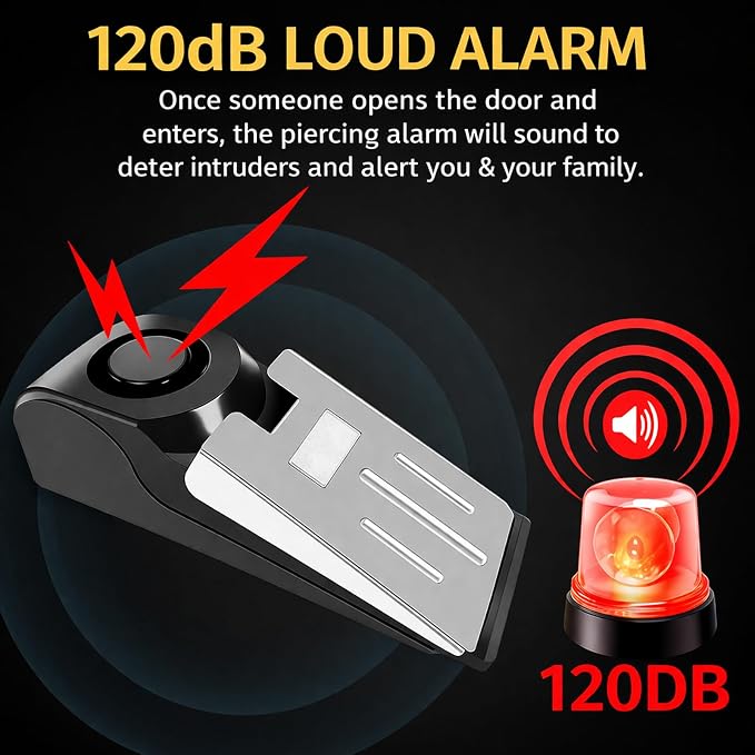 Portable Door Lock & Door Stop Alarm Set, Door Security Devices | Dual Protection for Travel Hotel Apartment College Home, Safety Locks for Doors with 120dB Siren - Image 3