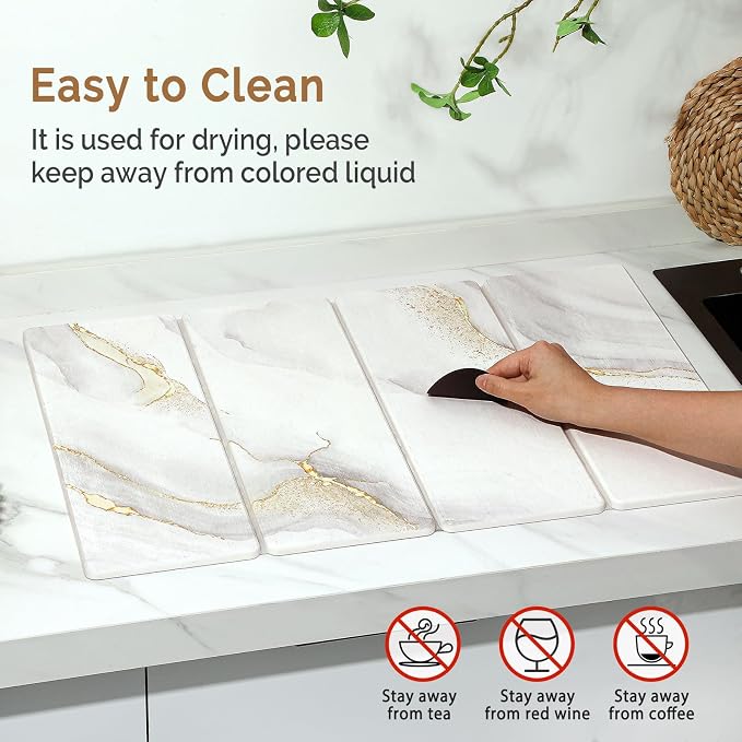 Large Stone Dish Drying Mat for Kitchen Counter, 2 PCS Quick Dry Stone Mats, Foldable Water Absorbing Diatomaceous Earth Drying Dishes Pad for Countertop Bottle Utensil Cup(Yellow White 24"x16"&8"x4") - Image 5
