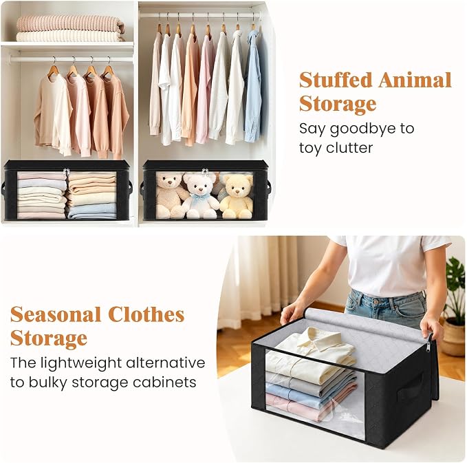 35L Closet Organizers, Foldable Under Bed Storage Containers | Storage Bags with Zippers,Window and Handles for Organizing Bedroom, Closet, Clothing,Organization with Handle - Image 4