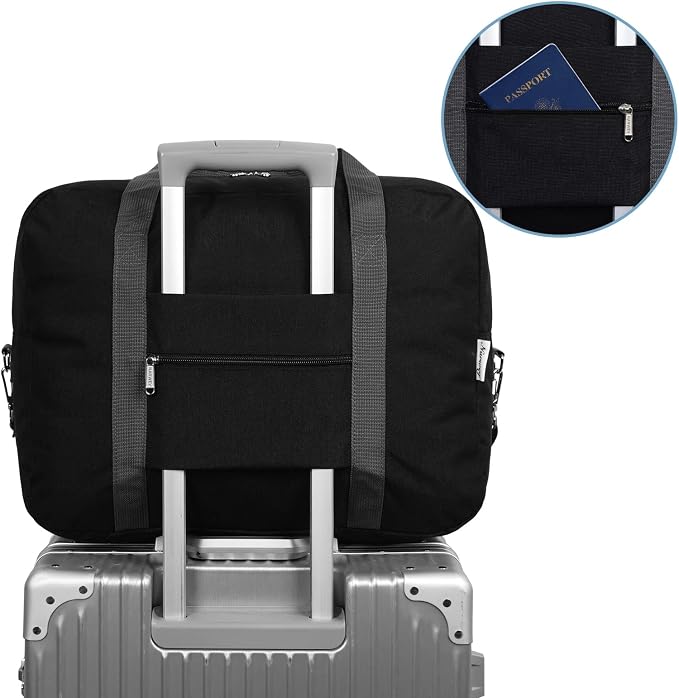 For Spirit Airlines Personal Item Bag 18x14x8 Foldable Travel Duffel Bag Tote Duffle Carry on Luggage for Women and Men 30L(Black (With Shoulder Strap)) - Image 5