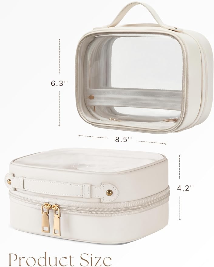 Clear Cosmetic Bag Double Layer Travel Toiletry Bag Clear Makeup Bag Case with 4 Compartments, Transparent Travel Bag for Toiletries, Large Toiletry Bag for Women Cosmetic Case (White, Small) - Image 5