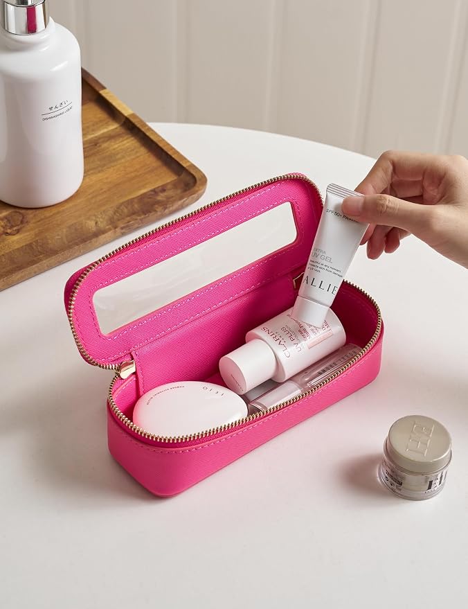 Slim Makeup Brush Bag Travel Clear Toiletry Bag for Women Cute Make Up Bag for Traveling Cosmetic Bag Organizer Waterproof Tansparent Beauty Makeup Case Hot Pink - Image 2