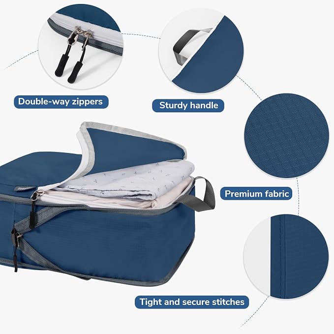 7 Set Compression Travel Packing Cubes for Suitcases, Deep Blue | Travel Essentials for Suitcase, Luggage Organizer Bags for Travel with Shoe Bag, Travel Bags for Shoes, Clothing - Image 4
