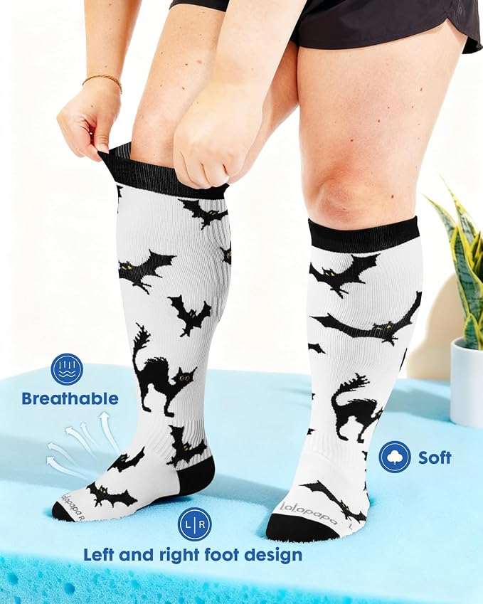 3-Pair Wide Calf Compression Socks for Women | 20-30mmHg Graduated Support, Easy On & Off, Knee High Length, Ankle Support, Travel Nurse Daily Wear, Cute Patterned - Image 2