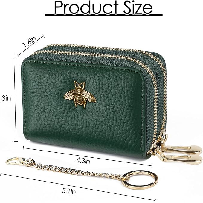 imeetu RFID Credit Card Holder, Small Card Wallet Women, Leather Card Case | Genuine Leather Women's Card & id Cases, Change Coin Purse with Zipper Keychain id Window, 20 Colors & 3 Styles, Daily, Gifts - Image 4
