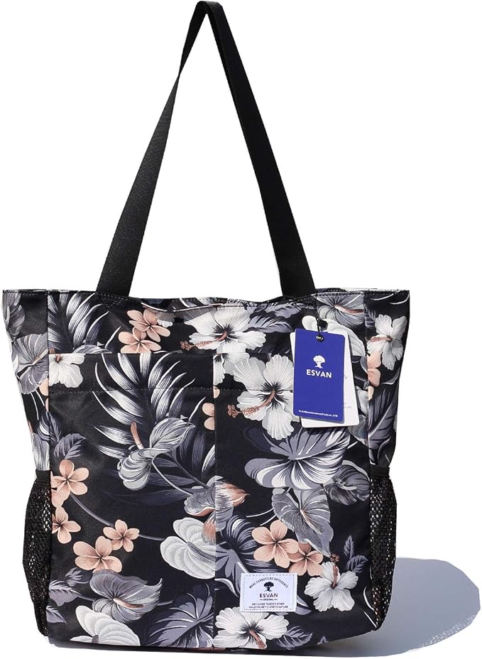 ESVAN Original Floral Tote Bag Large Shoulder Bag with Multi Pockets for Gym Travel Beach Daily Bags - Image 4