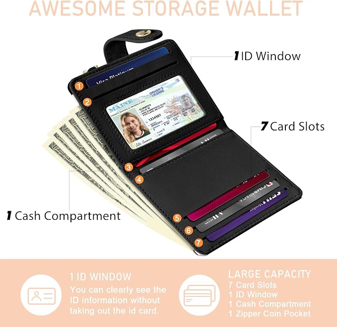 Jogjam Cow Print Rfid Women Wallet, Small Slim Thin Credit Card Holder | PU Leather Bifold Cash Zipper Coin Pocket ID Window, for Female Ladies Teen Girls Girly Gifts - Image 4