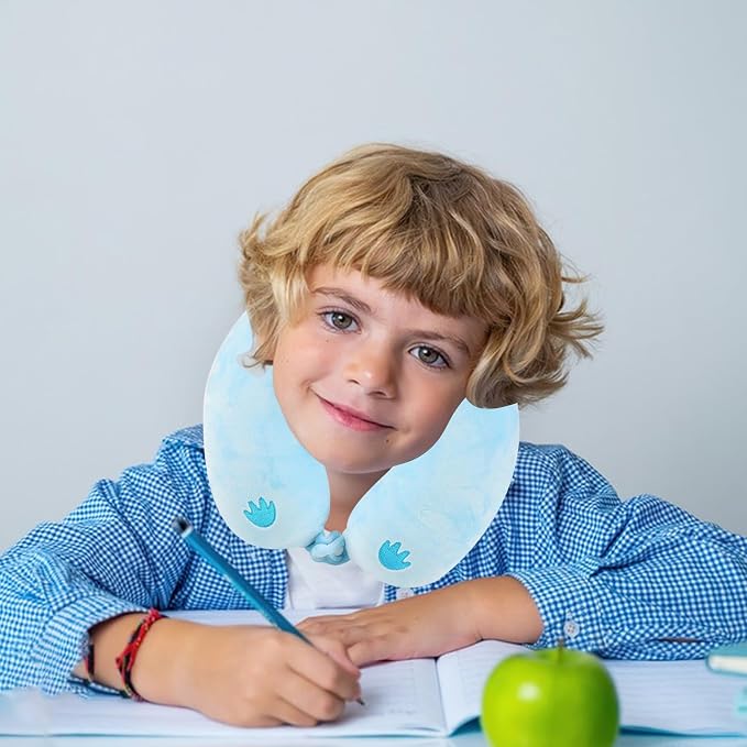 Travel Pillow, Kids Travel Pillow with Sleep Eye Mask Soft Memory Foam Kids Neck Pillow for Boys & Girls, Travel Accessories for Car Airplane Traveling - Blue Axolotl - Image 6