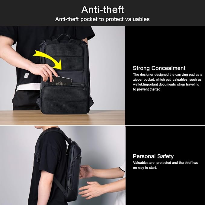 VGOAL 15.6 Inch Laptop Backpack Business Travel Anti-Theft Slim Backpack with USB Charging Port and RFID Pocket, Black, for Men and Women - Image 5