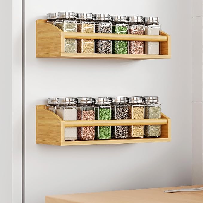 Mystozer 2 Pack Magnetic Spick Rack for Refrigerator, Fridge Organizer Shelf Kitchen Appliances Kitchen Essentials Kitchen Organization Kitchen Storage Kitchen Essentials(Bamboo Wood) by Mystozer